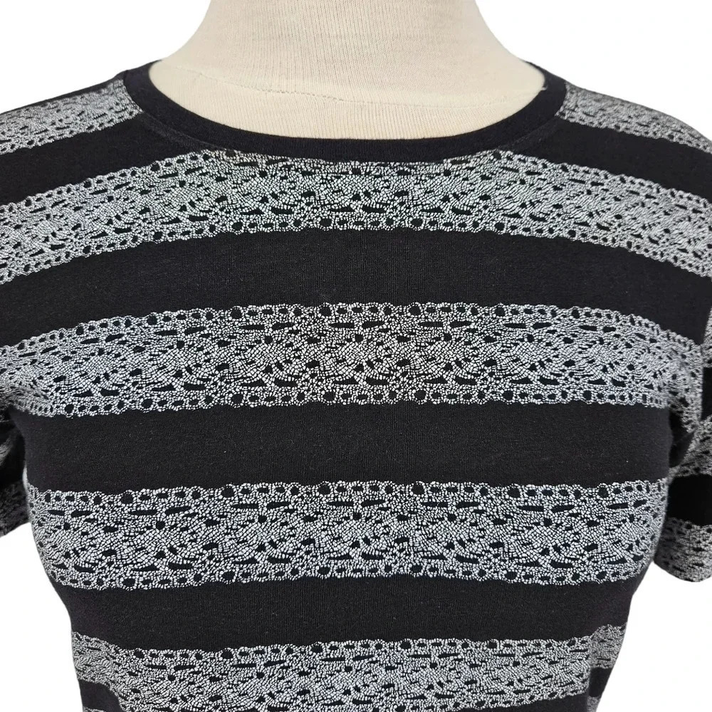 Theory Shirt Dress Black Cherry Lace Striped Print Short Sleeve Mini - Picture 3 of 6